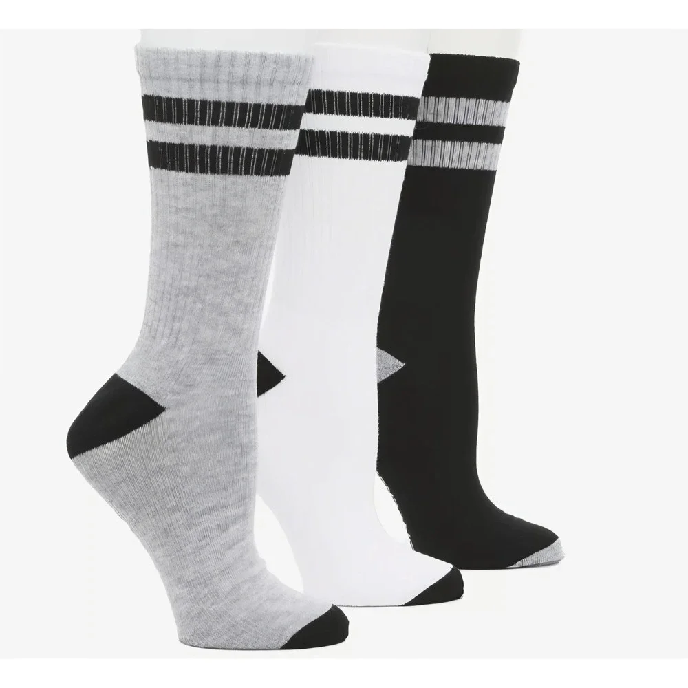 Converse Half Cushion Crew Socks 3 Pair Pack White Black Grey Striped 170053